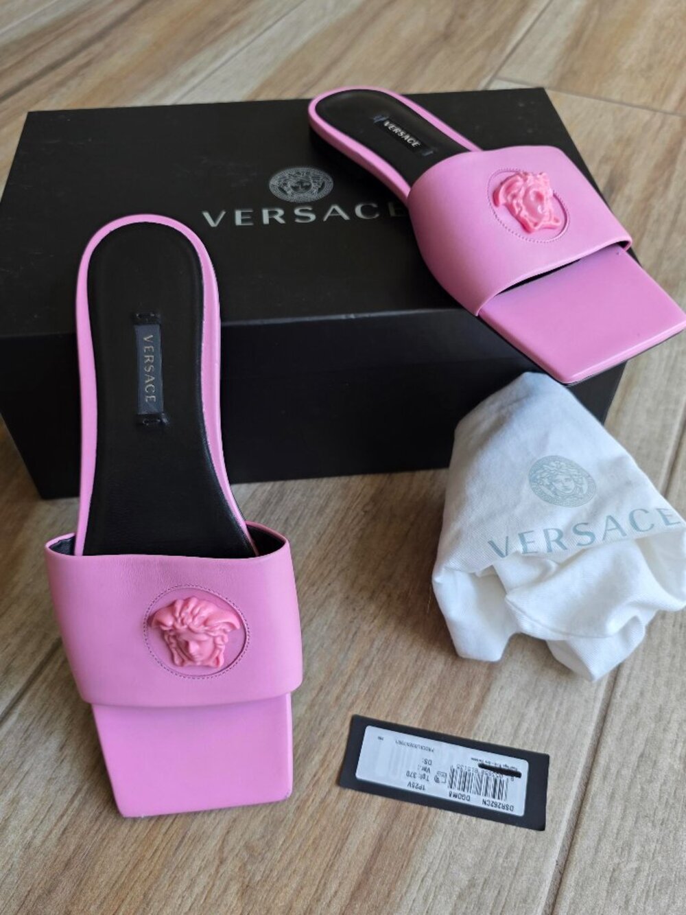 Versace La Medusa Pink Leather Sliders Eur. 37